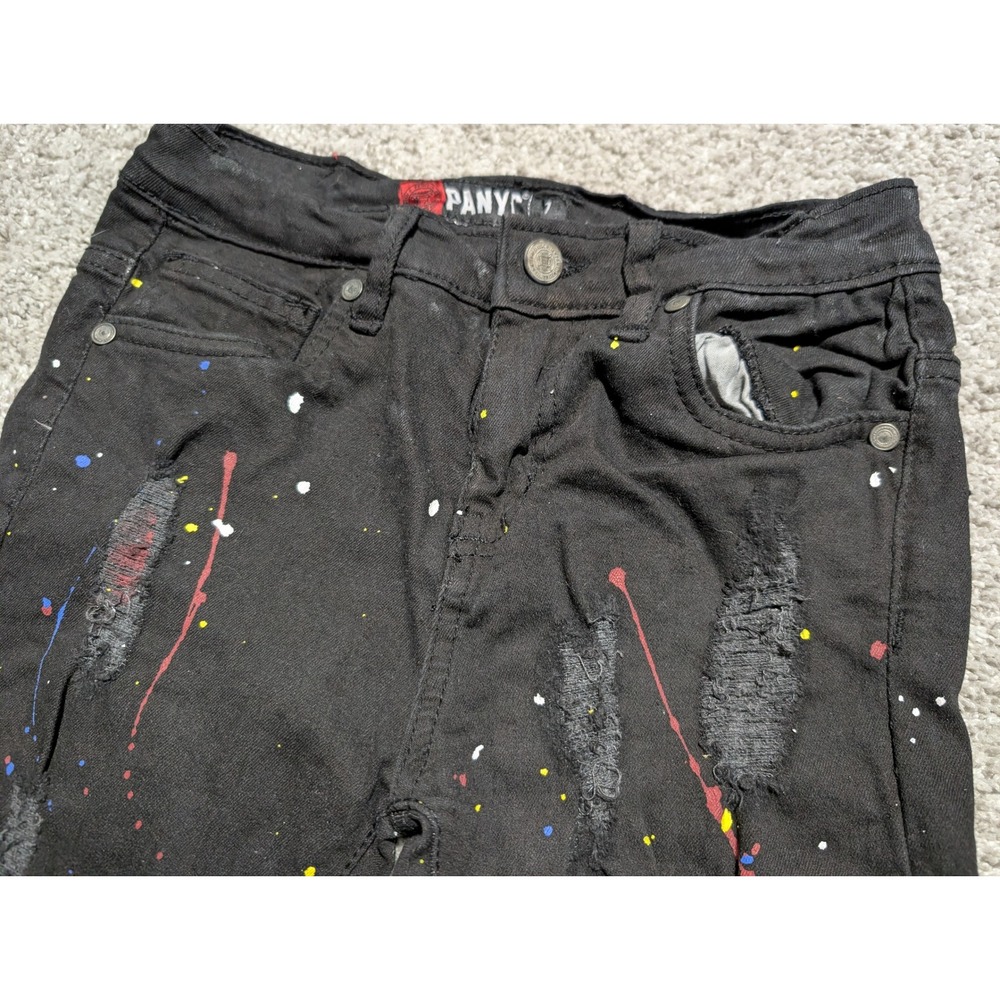 PANYC Kids‎ Black Paint Splatter Distressed Jeans Size 7 - Picture 2 of 7